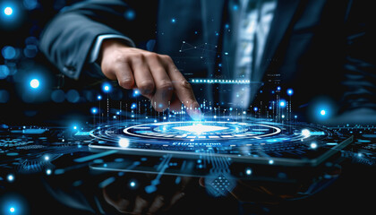 Poster - Holographic User, business using hand touch Digital and Innovation Interface Technology