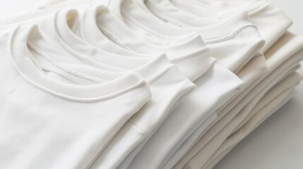 Wall Mural - Close-up collection of t-shirts hanging on a hanger or clothes rack on a white background.