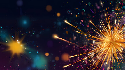 festive starburst background with sparkling confetti and fireworks exploding in various directions