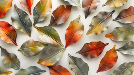 Wall Mural - A dynamic wall feature created from layers of laser-cut metal leaves, each leaf slightly different in shape and painted in a spectrum of autumn colors