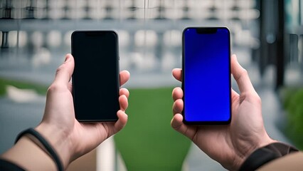 Poster - person holding two smartphones generative ai