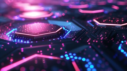 hexagon spiral banner illustration background, glowing, modern, blur, cyberpunk, neon color, blue purple, black, HD, 2:1