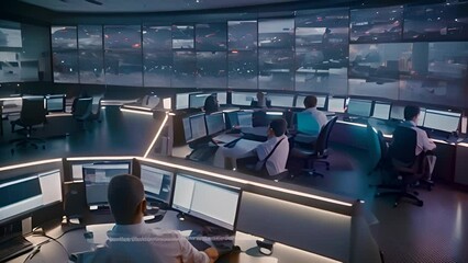 Poster - Employees Working at a Computer Network Monitoring Center Generative AI