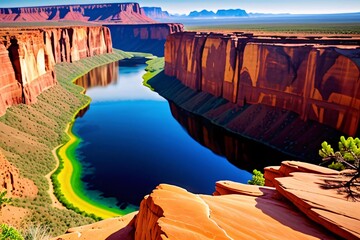 Wall Mural - Stunning red rock canyons where rivers meander across the desert landscape.