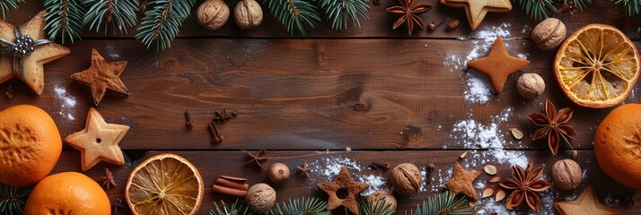 Wall Mural - Create a cozy and festive ambiance with a rustic Christmas theme featuring citrus and spices. Perfect for baking, DIY decor, and celebrating the holidays in a warm and elegant setting