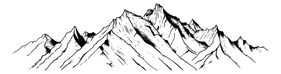 Wall Mural - mountain engraving black and white outline