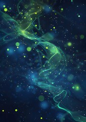 Wall Mural - a blue background with green glowing lines and dots ai generative