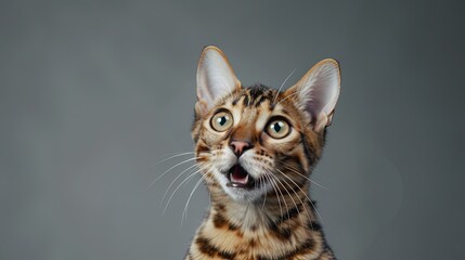 Wall Mural - A Surprised Bengal Cat: A surprised Bengal cat with wide eyes and an open mouth, looking to the left