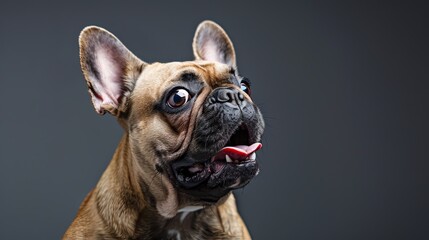 Canvas Print - A Surprised French Bulldog: A surprised French Bulldog with wide eyes and an open mouth, looking to the left