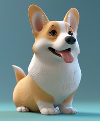 Sticker - Cute cartoon illustration of a happy corgi. AI.