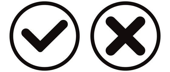 checkmark and x or confirm and deny line art icon for apps and websites. buttons isolated on a white background. vector illustration.
