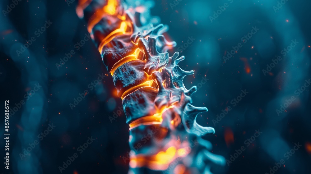 Digital illustration showing an x-ray scan of a human spine with ...