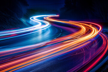 Wall Mural - Long-exposure light trails in different colors forming dynamic patterns, symbolizing the movement and flow of ideas. 