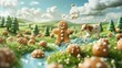 © Sippung - Gingerbread man crossing river with cow in a magical candy landscape
