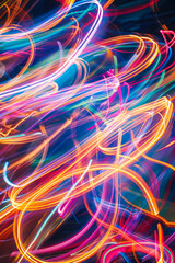 Wall Mural - Long-exposure light trails in different colors forming dynamic patterns, symbolizing the movement and flow of ideas. 