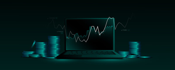 Wall Mural - Technology background, laptop concept, data analysis graph, stock trading, finance