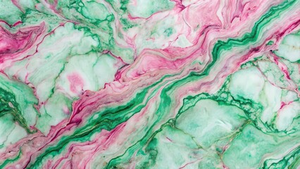 Poster - Stunning pink and green marble texture on white background, marble, texture, pink, green, white, swirls, veining, mesmerizing, serene, abstract, background, elegant, luxurious, smooth