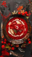 36 Polish borscht with sour cream swirl bird's-eye view