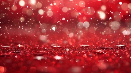 Poster - snowflakes and bokeh lights on the red Christmas background.