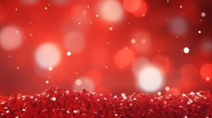 Poster - snowflakes and bokeh lights on the red Christmas background.