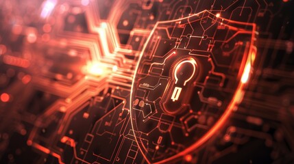 Poster - cyber ​​security system concept, keyhole icon on digital data background.