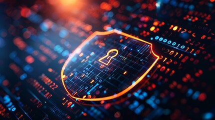 Poster - cyber ​​security system concept, keyhole icon on digital data background.