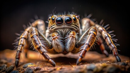 closeup of spider in focused with blurred dark background, spider, closeup, arachnid, isolated, macr