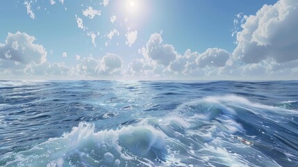 Ocean Waves,Turquoise ocean waves under bright sunny sky creating a refreshing and serene marine landscape