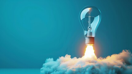 bright light bulbs shoot like rockets in the sky and darkness. the concept of innovation and energy