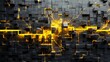 © BrilliantPixels - Abstract digital pixel design with yellow and black lightning bolt element on a 3D wall concept.
