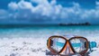© zipop - Diving goggles and snorkel gear on white sand near beach