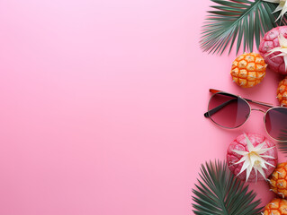 Wall Mural - Summer composition on pink background