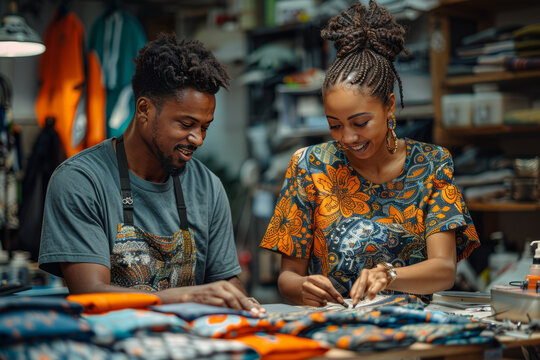 a picture of two designers making shirts.generative ai