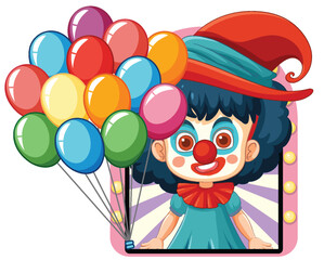 Wall Mural - A cheerful clown holding colorful balloons