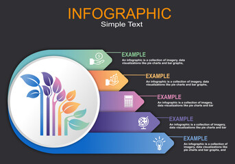 Poster - round infographic vector with leaves showing growth with five arrows to present finance, banking, ad