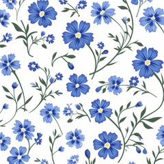 Wall Mural - Seamless blue floral pattern illustration on white background for high quality design projects