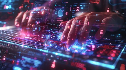 Poster - hands of a person typing on a keyboard, with a digital overlay displaying the year 2025 and real-tim