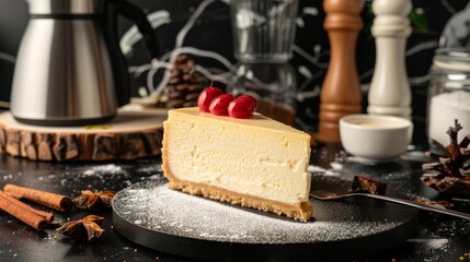 Wall Mural - Delicious Cheesecake on a Stylish Kitchen Table Generative AI