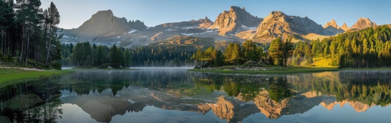 Canvas Print - Mountain Lake Reflection at Sunrise in the Italian Alps