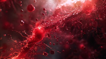 Poster - a detailed microscopic view captures the graceful flow of red blood cells through a vein, illustrati