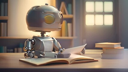 Poster - Robot Reading Book in Library Generative AI