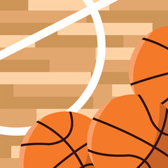 Basketball balls on the court. Vector illustration in flat style.
