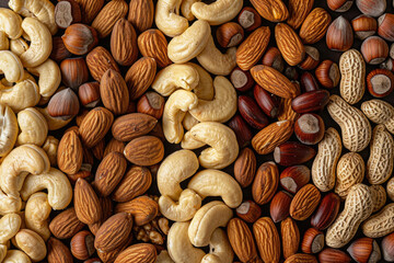 Top view of a diverse nut assortment forming a background