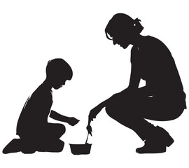 Wall Mural - Vector collection of mom and kids walking silhouettes