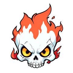 Wall Mural - A cartoon skull with a fiery flame on its forehead