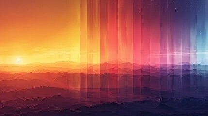 Wall Mural - Sky Gradients Landscape: An illustration showcasing the gradient of colors in the sky as a backdrop to various landscapes