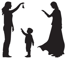 Wall Mural - black silhouette mom and son playing