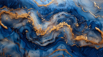 indigo ocean blue marbling with natural luxury style swirls of marble and gold powder as wallpaper b