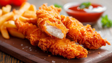 Wall Mural - Fried chicken tenders or strips served with ketchup