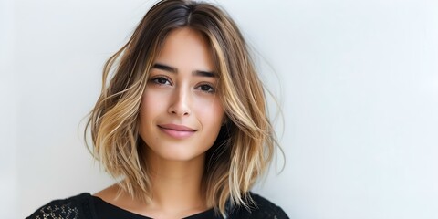 Wall Mural - Stylish long bob with textured waves and subtle highlights for a modern look. Concept Modern Hairstyles, Textured Waves, Subtle Highlights, Long Bob